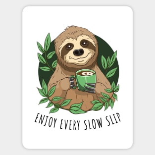 Enjoy Life, Cute Sloth With Coffee Sticker